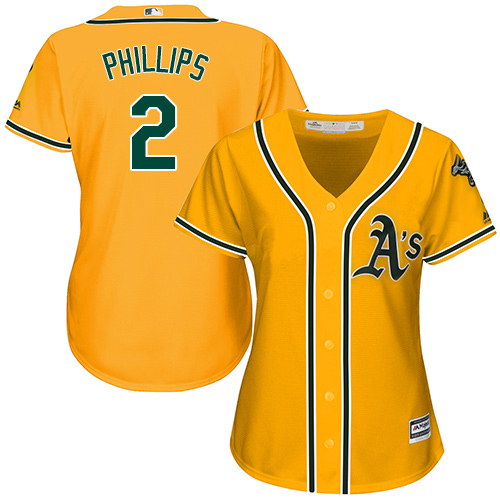 Athletics #2 Tony Phillips Gold Alternate Women's Stitched MLB Jersey